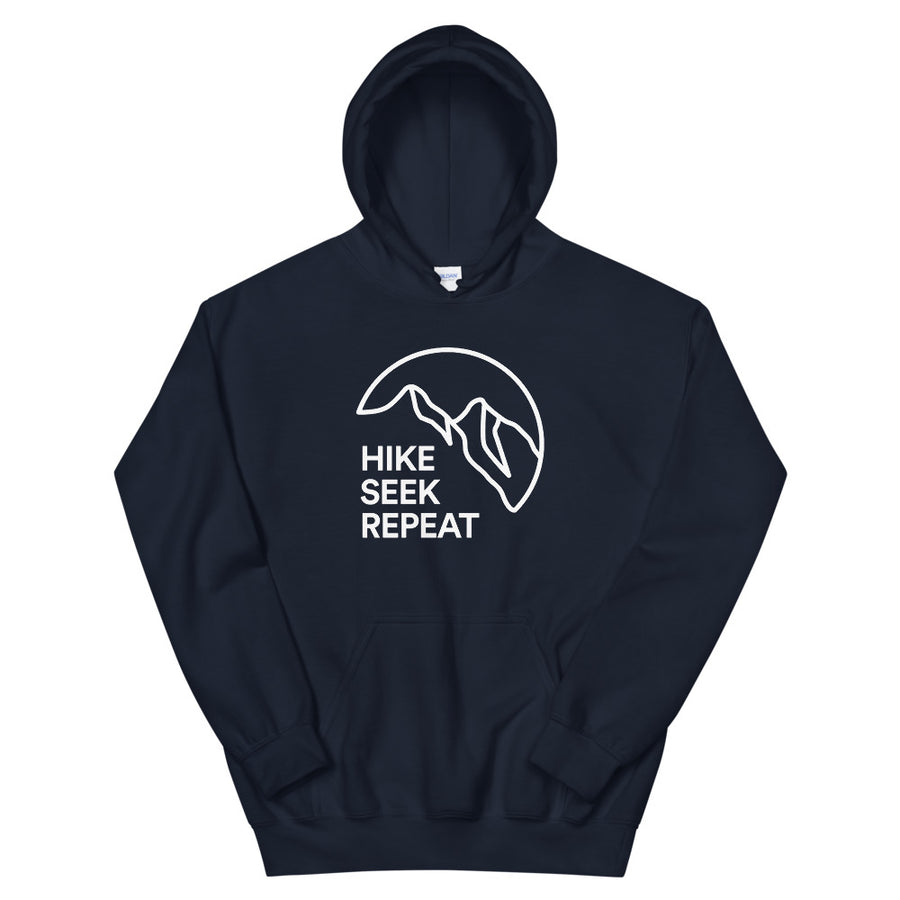 Hike & Seek hike seek repeat printed hiking inspired hoodie for men and women