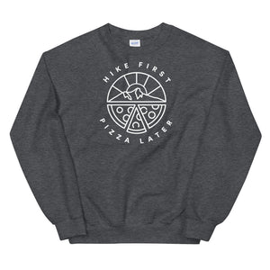 Hike & Seek hike first pizza later printed hiking inspired sweater for men and women