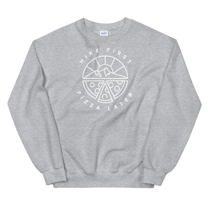 Hike & Seek hike first pizza later printed hiking inspired sweater for men and women