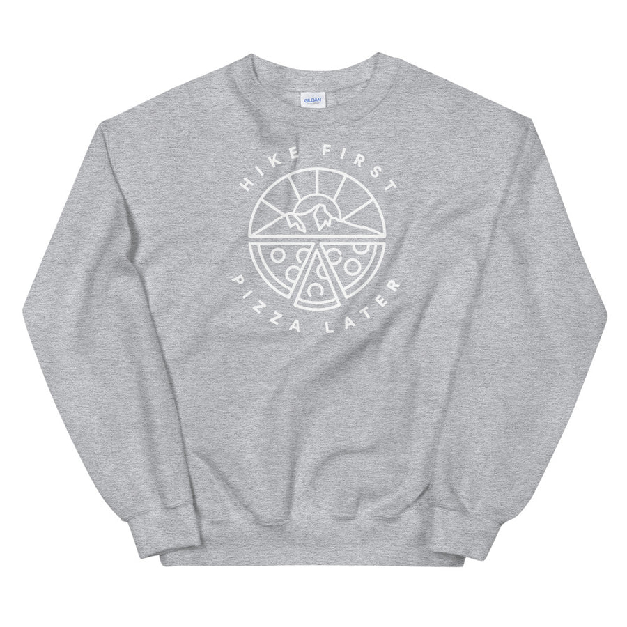 Hike & Seek hike first pizza later printed hiking inspired sweater for men and women