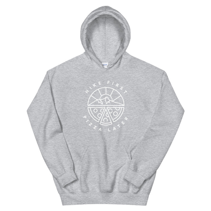 Hike & Seek hike first pizza later printed hiking inspired hoodie for men and women