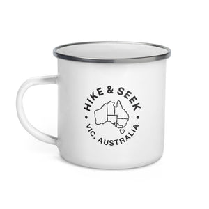 Hike & Seek printed camping enamel mug