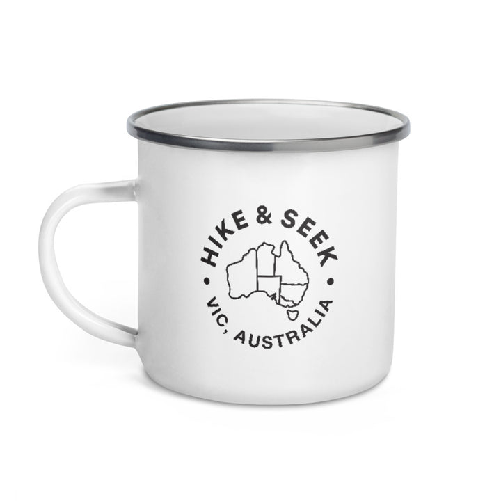 Hike & Seek printed camping enamel mug