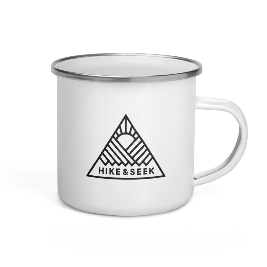 Hike & Seek printed camping enamel mug