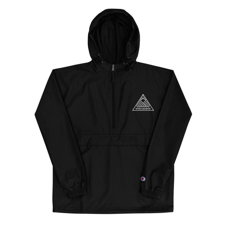 Hike & Seek logo black waterproof hiking jacket for men and women