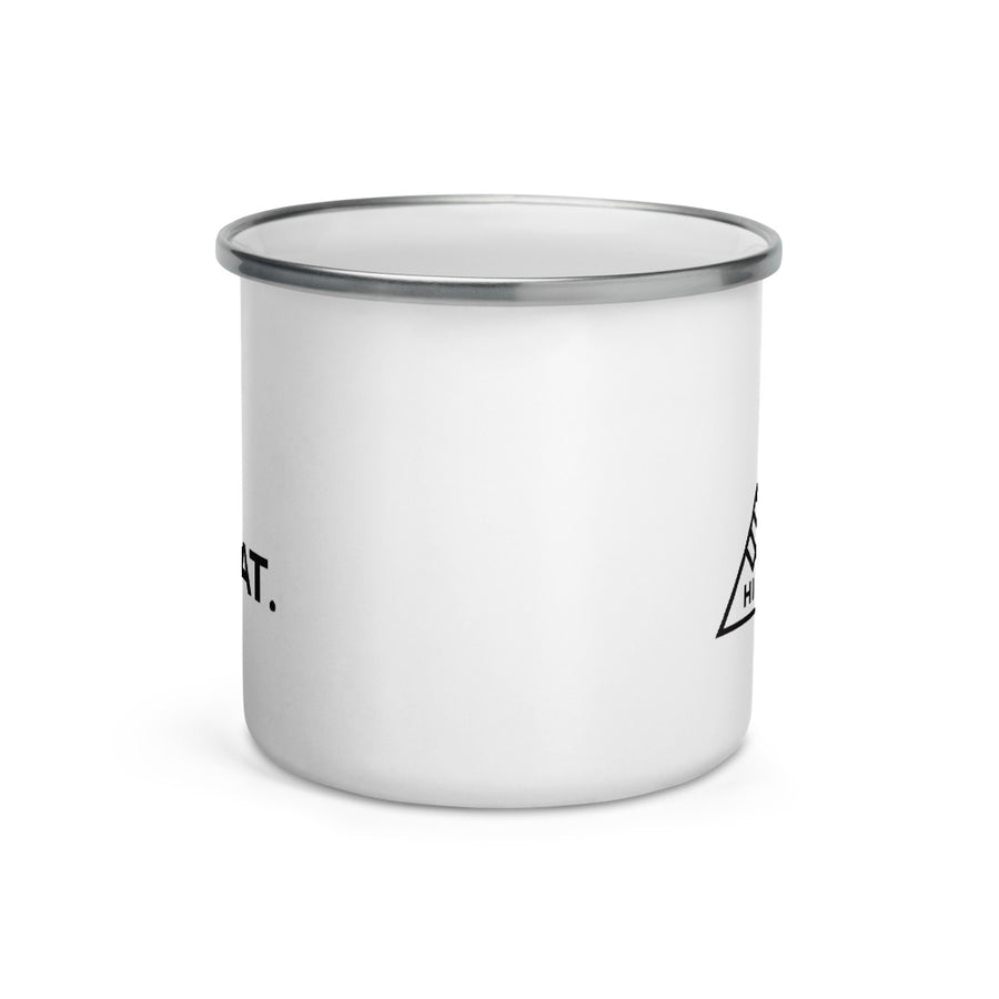 Hike & Seek printed white camping and hiking enamel mug