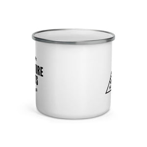 Hike & Seek printed white camping and hiking enamel mug