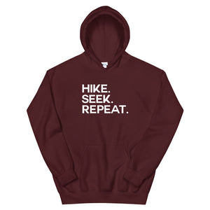 Hike & Seek hike seek repeat printed hiking inspired hoodie for men and women