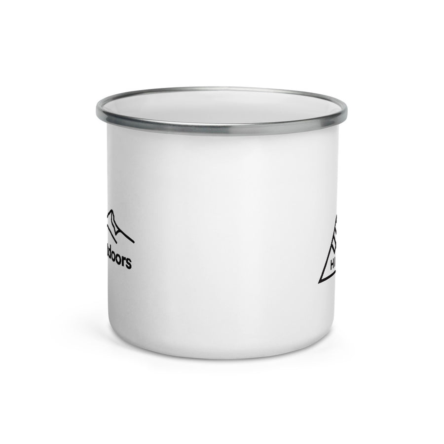 Hike & Seek printed white camping and hiking enamel mug