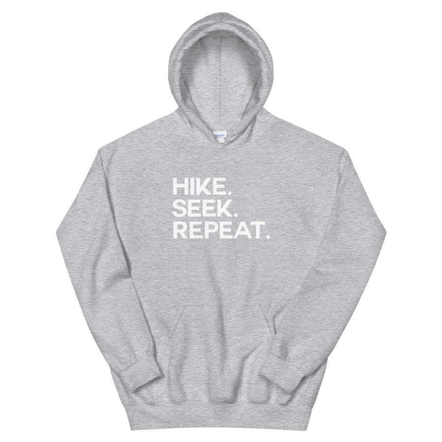Hike & Seek hike seek repeat printed hiking inspired hoodie for men and women