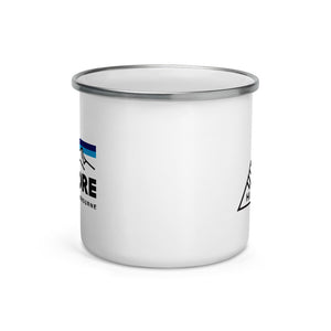 Hike & Seek printed white camping enamel mug