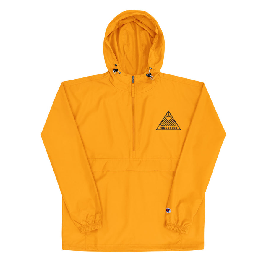 Hike & Seek logo yellow waterproof hiking jacket for men and women
