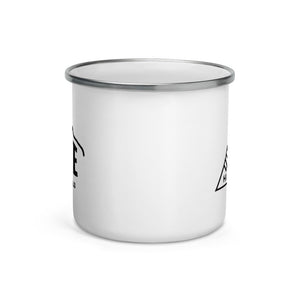 Hike & Seek printed white camping and hiking enamel mug